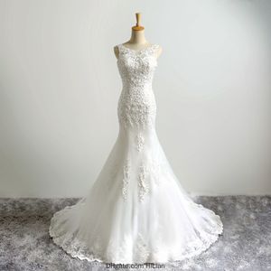 Sexy Blanc d'Ivoire gaine dentelle Applique perles robe de mariée Robe de mariée lacées Retour Occasion formelle Princesse Vetement