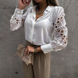 Sexy White Lace Hollow Out Shirt Women Blouse Long Sleeve Mesh Design Tops Spring Black Vintage Button Shirts Top Femme 220809