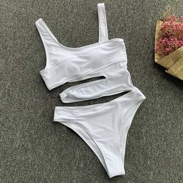 Sexy wit één stuk zwempak vrouwen uitgesneden badkleding pushing -up badende pakken strand dragen zwempak voor dames s5