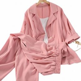 Sexy correa blanca chaqueta casual blazer con cordones pantalones de pierna ancha tres piezas elegantes pantalones de mujer conjunto trajes de verano U55Y #