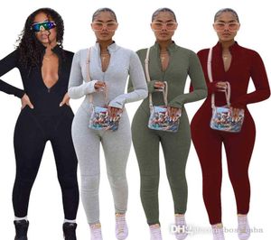 Sexy hele vrouwen jumpsuits spring sets vrouwen één stuk rompers ontwerp update volwassen onesie ritssluiting omhoog plus size lange mouw jump4466832