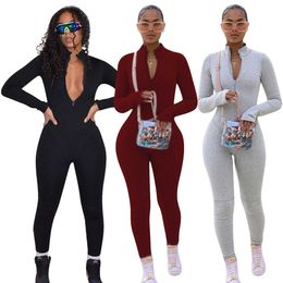 Sexy groothandel vrouw jumpsuits veer sets plus size size één stuk rompers ontwerp update volwassen onesie rits omhoog 2023 jumpsuit met lange mouwen voor s-5xl