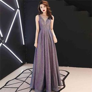 Sexy Femme Soirée Soirée Robe Maxi Été Bling Col V Sans Manches Élégant Slim Argent Paillettes Longue 210603