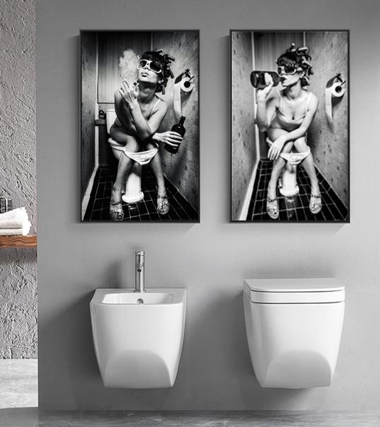 Póster de mujer sexy bebiendo y fumando, imágenes artísticas de pared para sala de estar, baño, lavabo, decoración del hogar, impresiones de retratos 2250163