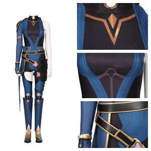 Sexy femme Reyna Costume Valorant Reyna Cosplay Costume Reyna Costume haute qualité bleu Halloween tenue avec combinaison accessoires cosplay