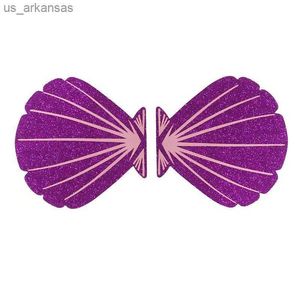 Femmes sexy 10 paires (20 pièces) couverture de mamelon violet paillettes forme de coquille autocollants auto-adhésifs jetables poitrine pétales soutien-gorge Pastie L230523