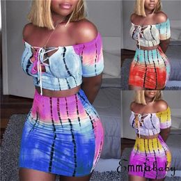 Femmes sexy, tenues de 2 pièces, déclenchez un crop top à épaule et bodycon mini jupe féminine Summer Slim Party Club Club 220725