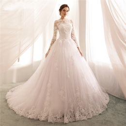 Sexy Femmes 2024 Dentelle Nouveau Dubaï Blanc Longue Robe Sexy Dentelle Manches Une Ligne Plissée Balayage Train Robes De Grande Taille Robe De Mariée Robe De Novia es