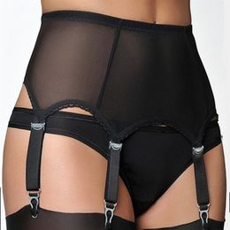 Sexy Dames 6-Metalen Gespen Bandjes Mesh Jarretellegordel Kanten Zoom Lingerie Jarretel Elastische Riem Broek S-XXL Geen kousen Zwart Rood W240s