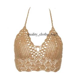 Femmes sexy Bikini Crop Top Crochet Boho Beach Bralette Halter Cami Tricoted Bra Tank Backl Holiday Holidaywear Camisoles Verte Lady Femme Lingerie 710