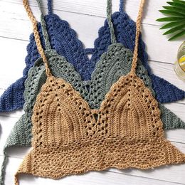 Sexy Vrouwen Bikini Crop Top Haak Boho Strand Bralette Halter Cami Gebreide Bh Tank Backless Zomervakantie Beachwear Camisoles 2891