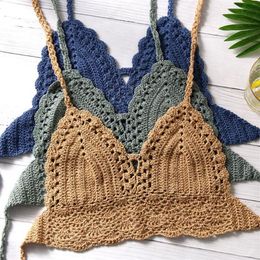 Sexy Women Bikini Crochet Crochet Boho Beach Balette Halter Cami Cami Braquejo Tanque de sujetador de verano Camisolas de playa de vacaciones de verano 302s