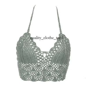 Femmes sexy Bikini Crop Top Crochet Boho Beach Bralette Halter Cami Tricoted Bra Tank Backl Holiday Holidaywear Camisoles Verte Lady Lingerie 846