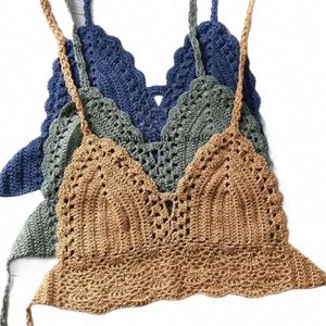 Sexy dames bikini crop top haakhaak boho strand bralette halter cami gebreide bh tank backl zomervakantie strandkleding kamisolen vest dame vrouwelijke lingerie 199