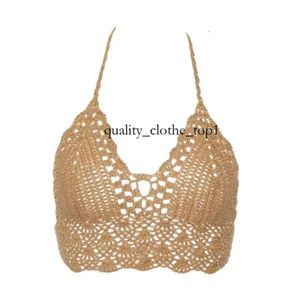 Sexy dames bikini crop top haakhaak boho strand bralette halter cami gebreide beha tank backl zomervakantie strandkleding kamisoles vest dame vrouwelijke lingerie 710