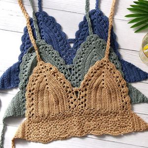 Sexy Vrouwen Bikini Crop Top Haak Boho Strand Bralette Halter Cami Gebreide Beha Tank Backless Zomervakantie Beachwear Camisoles 248s