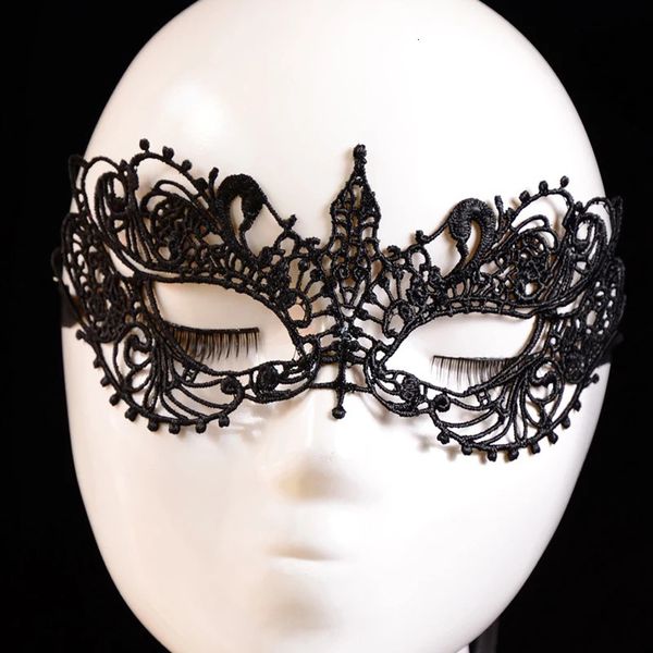 Sexy Women Black Color Lace Maskerade Mask para carnaval Halloween Half Face Masks de cosplay suministros de fiesta de animales festivos 240430