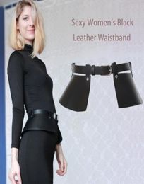 Sexy Women Corcha de cuero negro Corcha para vestido de 2 vías