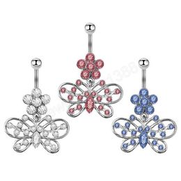 Anneau de nombril en acier inoxydable pour femmes, Sexy en forme de papillon, bijoux de nombril, Piercing pour le corps, bouton de cloche, anneau en Zircon coloré, cadeau