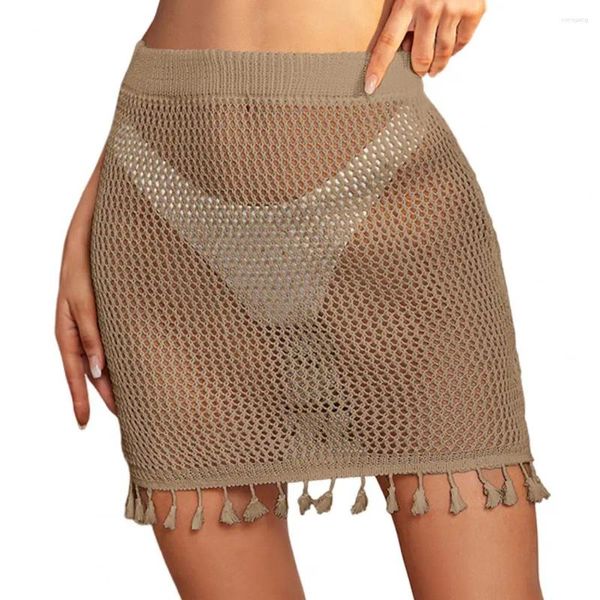Femmes sexy au crochet Cover Up Jirt élastique haute taille en maille rapide à séchage rapide bikini
