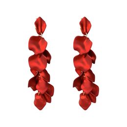 Sexy Dames Dangle Oorbellen Rose Petal Long Tassel Earring Vrouwelijke Koreaanse Sieraden Rood