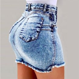 Sexy Women Denim Jupe Couleur solide Skinny Short Summer Fashion Washed Slim Package Mini 220317