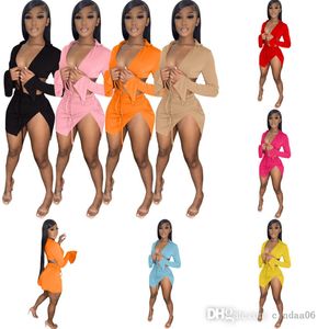 Sexy femmes vêtements de créateur pansement deux pièces robe à manches longues haut court fendu Mini jupe mode maillot de bain 2022