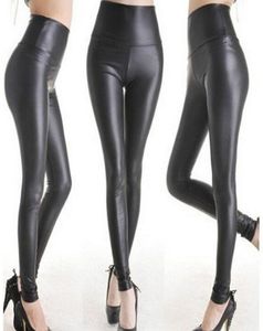 Sexy vrouwen faux lederen broek mat look look pant high taille stretch zwart lederen slanke broek leggings7177190