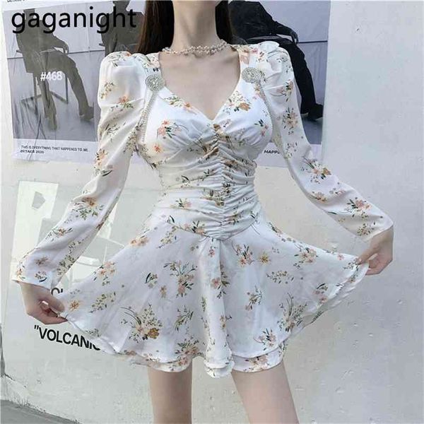 Sexy Femmes Fleur Mini Courte Fête Robe Moulante À Manches Longues Col En V Doux Filles Robes De Vacances Slim Mode Robes 210601