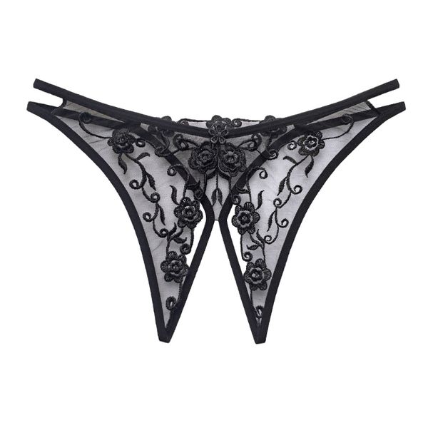 Sexy mujer g-strings flor bordada malla señoras transparente t-back encaje G-string mujer tentación Tanga sexo mujer ropa interior pantalones