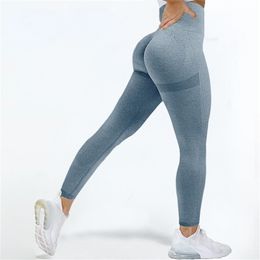 Mujeres sexy Leggings de cintura alta Gimnasio femenino Entrenamiento Legging Moda Push Up Leggins sin costura Pantalones de entrenamiento transpirables 220812