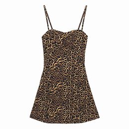 Sexy femmes léopard sangle robes mode dames élégant dos nu robe Streetwear femme Chic mince a-ligne Mini Vestidos 210427