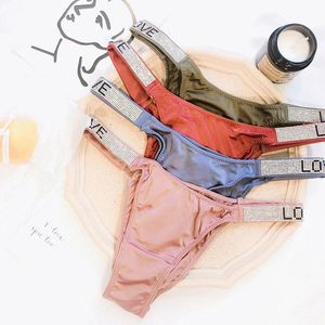 Sexy Women Letter Rhinestones Thin Belt G-string Thongs Fashion Mid Rise Shorts Briefs T-back Fitness Triangle Yoga Panties Gym Clothing