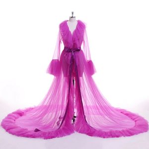 Sexy femmes Lingerie vêtements de nuit maille pure Tulle Perspective col en V couches volants Maxi étage longue Robe de bain robes