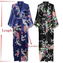 Sexy vrouwen lang gewaad met pocket bruiloft bruid bruidsmeisje kleedjurk rayon kimono badjas groot formaat sxxxl nachtjurk 240410