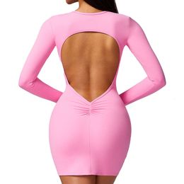 Femmes sexy à manches longues Hollow Out Hip Wrap Fiess Yoga Workout Gym Robe Rompers Dance Wear Skirts