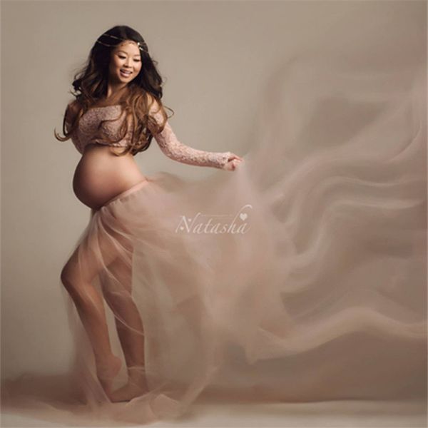 Sexy femmes maternité photographie tenue ensembles pour bébé douche dentelle hauts maille jupe femme enceinte grossesse Photoshoot robe robe