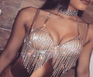 Sexy Women Nightclub Bling Rhinestones Party Body Body Chain Bijoux Bikini Gold Belly Beach Harness Collier Slave Bra Cami Tops1213970