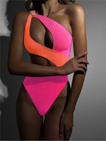 Femmes sexy en un morceau de maillot de bain 2023 une épaule de maillot de bain féminin haute taille monokini bloc de couleurs