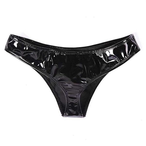 Bragas sexis para mujer, lencería con apariencia mojada, piel sintética, brillante, tiro bajo, Mini tangas Sissy, calzoncillos, ropa interior 265T