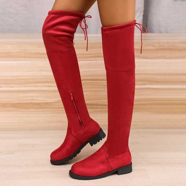 Bottes Sexy surdimensionnées pour femmes, chaussures longues au dessus du genou, cuisses, talons hauts, en daim élastique, décontractées, automne et hiver