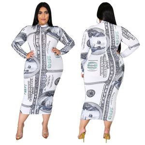 robe décontractée mi-longue à col haut pour femmes sexy imprimée avec un billet d'un dollar