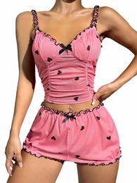 Pyjama sexy pour femmes 2pcs Set Shorts Costume Imprimer Sous-vêtements Pijama Lingerie Camisoles Réservoirs Nighty Ladies Loungewear Homewear 81Yj #