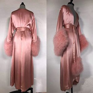 Sexy Femmes Robe Fourrure Chemises De Nuit Peignoir Vêtements De Nuit Plume Robe De Mariée avec Ceinture Femmes Pyjamas Chemise De Nuit Chemise De Nuit Lingerie Peignoir