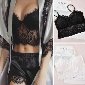 Sexy vrouwen mouwloze wimper kanten lingerie doorzichtig gewatteerd vest gehaakte push-up bh tanktops bralette bh cami crop to2111