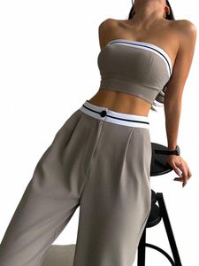 sexy dames trainingspak met boob tube top sl-hals ctrast kleur wijde pijpen broek sportpak voor dames tweedelige set outfit x1fv#