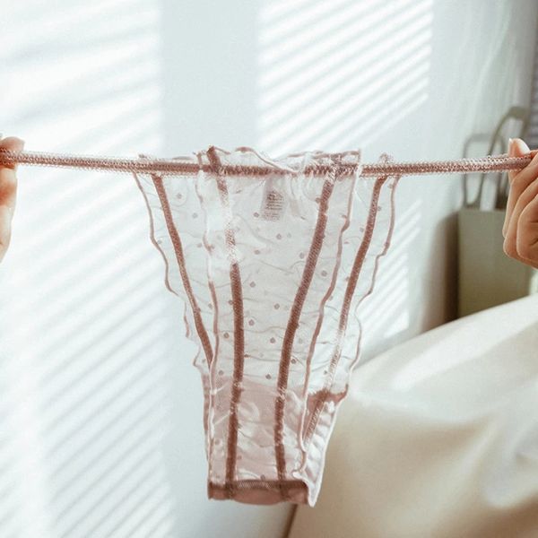 Sexy femmes caleçons dentelle évider culotte arc sous-vêtements transparents pansement sans couture string vague Point Lingerie femme string