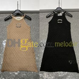 Sexy Women Sling Robe Designer Hingestone Letter Jupe High Elastic Slim Knitted Robes Summer Halter Tricots Skitres Tricots