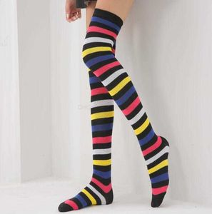 Calcetines sexis para mujer, medias altas hasta el muslo, calcetines de algodón por encima de la rodilla, medias japonesas para estudiantes, calcetines largos Harajuku Hiphop Stripe cosplay club calcetín