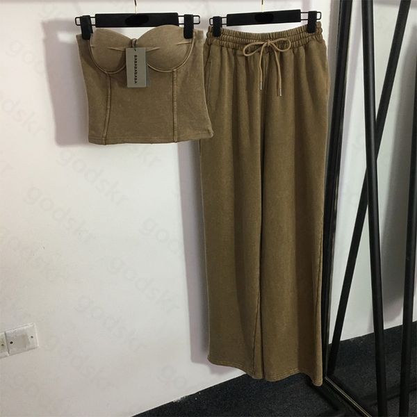 Tops sexys sin tirantes para mujer, Tops elegantes a la moda, pantalones con cintura elástica, pantalones de pierna ancha, conjunto de pantalones vaqueros